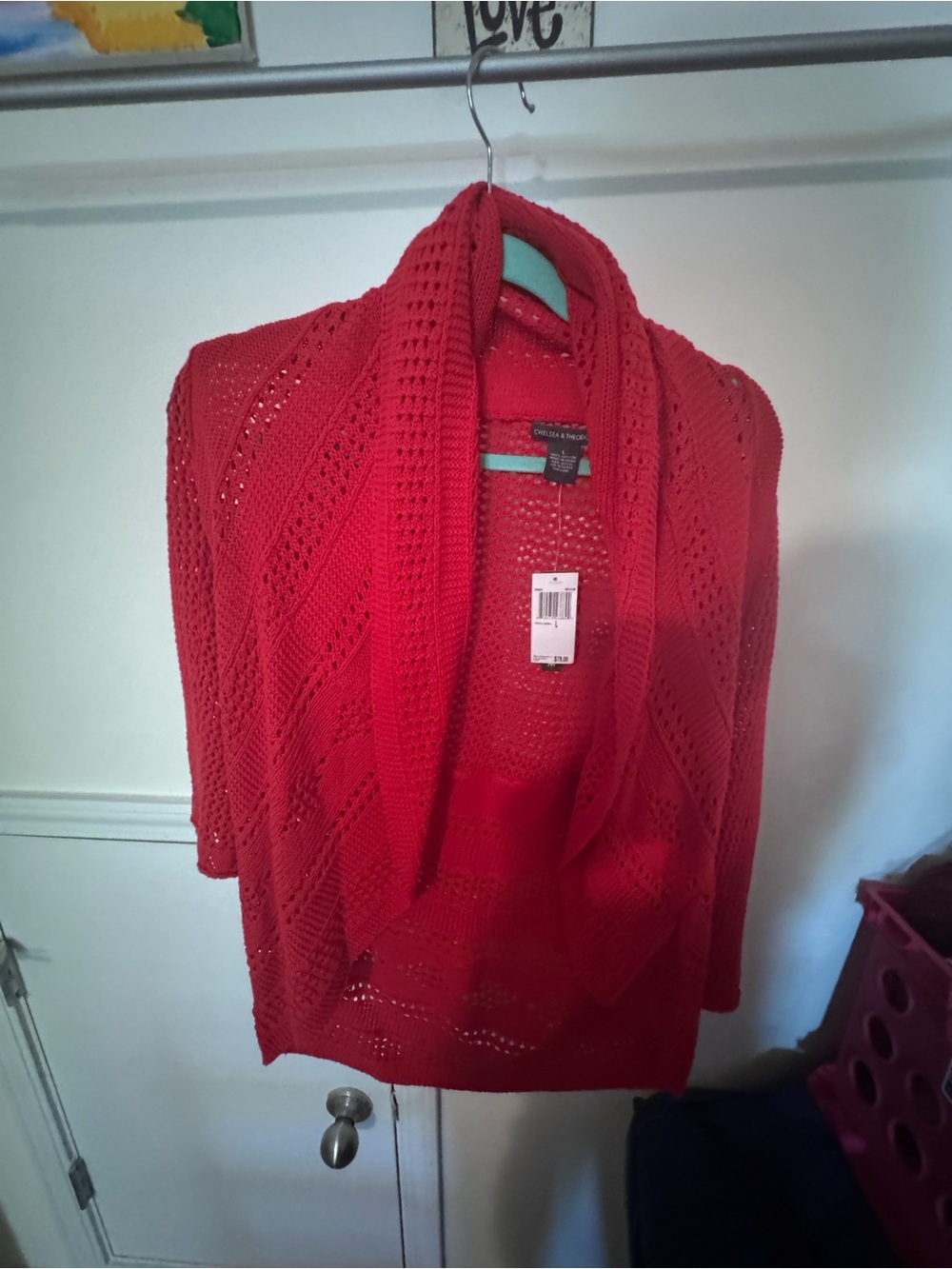 Chelsea & Theodore Open-Front Red Knit Cardigan